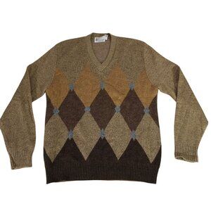 Brown Vintage Argyle V-Neck Sweater XL Tall By London Fog